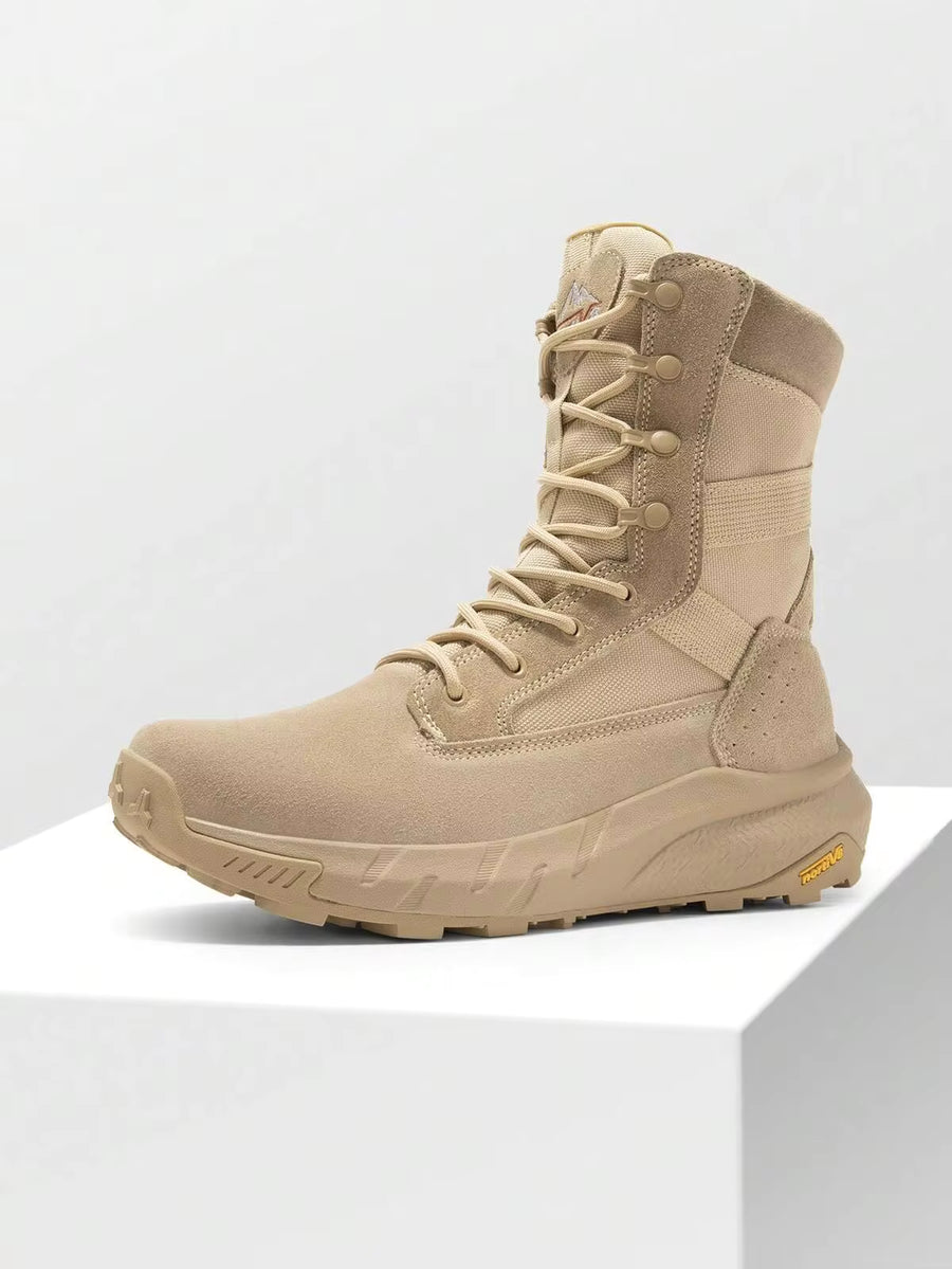 Men's 8-Inch Tactical Military Work Boots - Breathable Leather With Side Zipper, Lightweight For Hiking, Motorcycle, And Combat