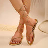 Womens Strappy Sandals Thong Lace Up Dressy Summer Roman Shoes Flats Slides
