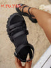 Women's Minimalist Fashion Roman Sandals, Vacation Use, Black And White Color Block Wedge Platform Sandals, Suitable For Outdoor Walking And Beach, Plus Size